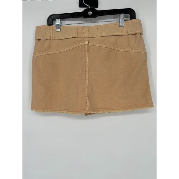 Free People Mini Skirt Womens Size 10 Tan Button Front Belted Utility Fringe - Picture 6 of 11